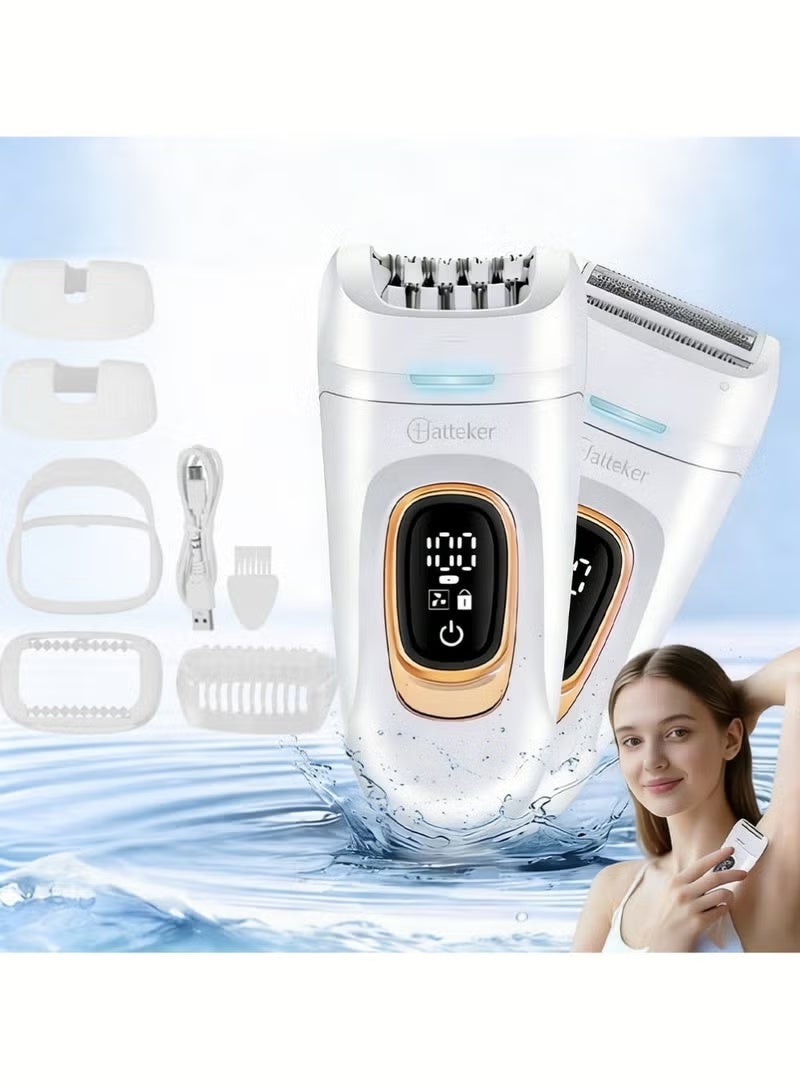 Hatteker Epilator & Shaver for Women - Hair Removal Products with Rechargeable Battery, Adjustable Comb, for Arms, Legs, Underarms, Painless Electric Women Shaver, Travel Portable White - Image 1